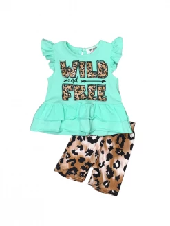 Sydney So Sweet Wild And Free Mint Cheetah Flutter Girls Biker Shorts Outfit