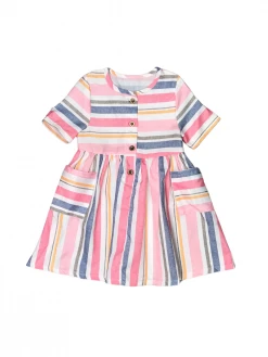 Sydney So Sweet Classic Pastel Stripe Button Short Sleeve Girls Dress Dresses & Skirt Sets