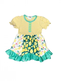 Sydney So Sweet Dresses & Skirt Sets Life Gives You Lemons Yellow & Teal Stripe Girls Dress