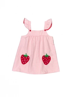 Sydney So Sweet Sweet Strawberry Squeeze Pink Gingham Flutter Girls Dress