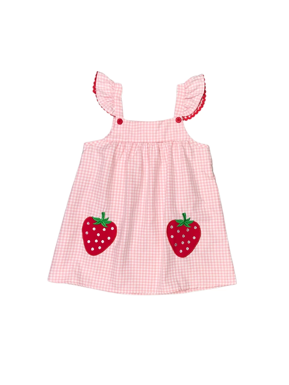 Sydney So Sweet Sweet Strawberry Squeeze Pink Gingham Flutter Girls Dress 2 Sydney So Sweet Sweet Strawberry Squeeze Pink Gingham Flutter Girls Dress