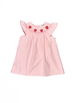 Sydney So Sweet Sweet Strawberry Squeeze Pink Gingham Smocked Collar Girls Dress