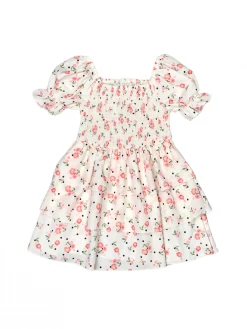 Sydney So Sweet Retro Rose Polka Dot Floral Tiered Ruffle Smocked Girls Dress Dresses & Skirt Sets