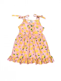 Sydney So Sweet Pink Lemonade Ruffle Tie Strap Girls Tank Dress