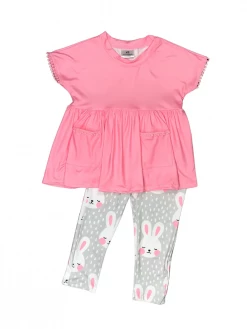Sydney So Sweet Easter & Spring Bunny Blush Pink & Gray Ruffle Girls Easter Outfit