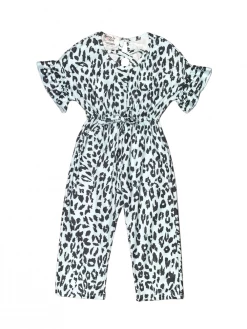 Sydney So Sweet Rompers & Jumpsuits Luxe Leopard Gray Blue Ruffle Short Sleeve Girls Jumpsuit