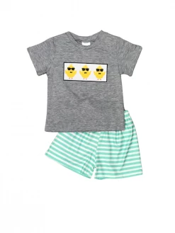 Sydney So Sweet Here For The Chicks Blue Stripe Easter Boys Shorts Outfit