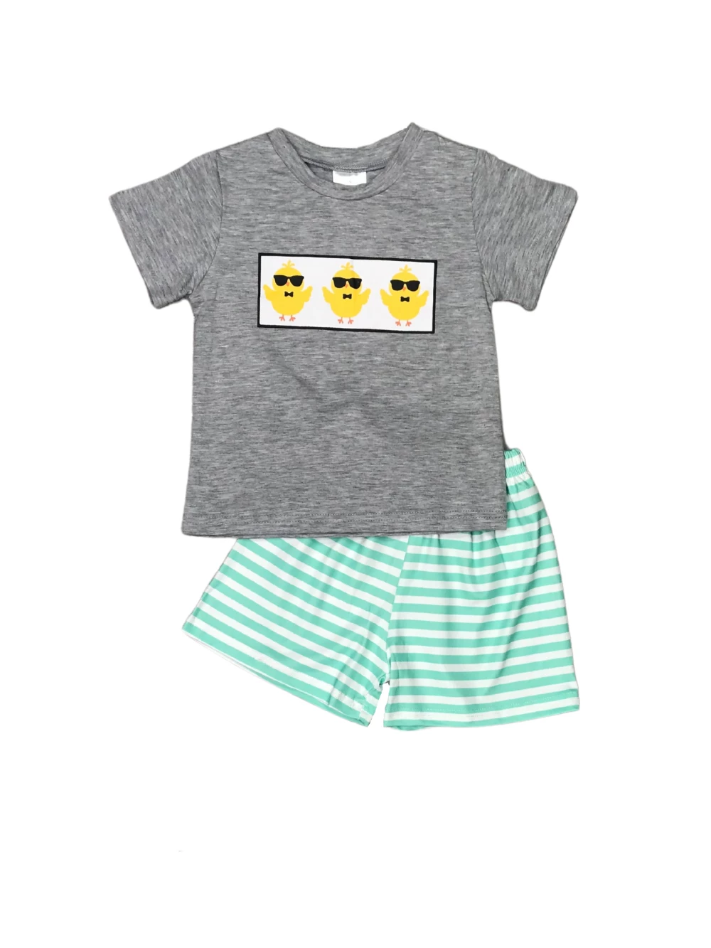 Sydney So Sweet Here For The Chicks Blue Stripe Easter Boys Shorts Outfit 2 Sydney So Sweet Here For The Chicks Blue Stripe Easter Boys Shorts Outfit