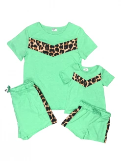 Sydney So Sweet Mommy And Me - Mint Green Cheetah Matching Shorts Outfit