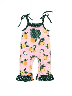 Sydney So Sweet Main Squeeze Citrus Green & Yellow Polka Ruffle Baby Girls Romper
