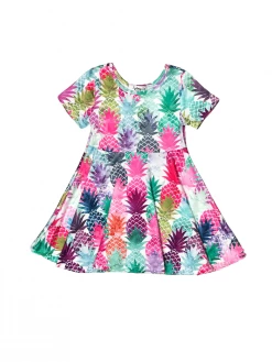 Sydney So Sweet On Wednesday, We Wear Pink Pineapple Of My Eye Rainbow Short Sleeve Girls Skater Dress