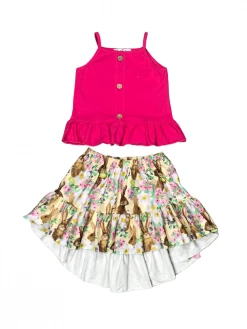 Sydney So Sweet Hoppin' Hot Pink Rabbit Floral Hi Lo Girls Skirt Outfit