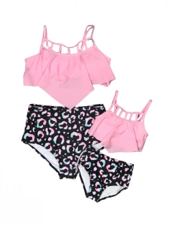 Sydney So Sweet Mommy And Me Swimsuits - Pink Cotton Candy Cheetah Two Piece Bikini Mommy & Me & Family Swim