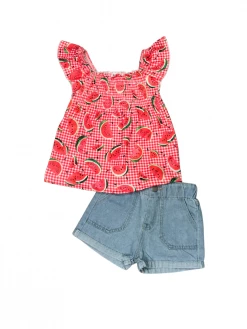 Sydney So Sweet New Arrivals Watermelon Picnic Red Flutter Girls Denim Shorts Outfit 11 Sydney So Sweet New Arrivals Watermelon Picnic Red Flutter Girls Denim Shorts Outfit