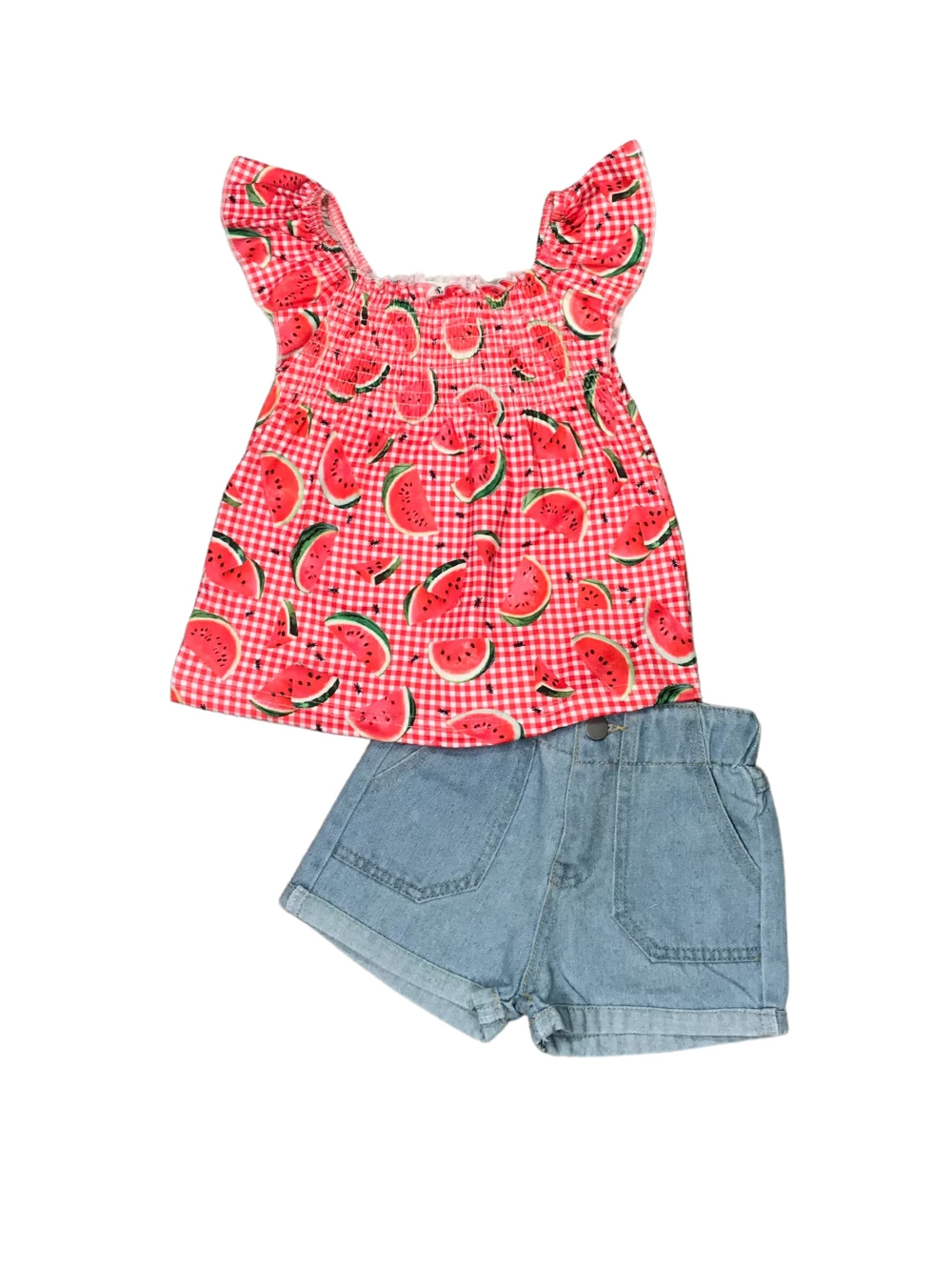 Sydney So Sweet New Arrivals Watermelon Picnic Red Flutter Girls Denim Shorts Outfit 6 Sydney So Sweet New Arrivals Watermelon Picnic Red Flutter Girls Denim Shorts Outfit