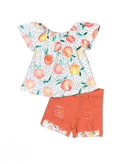 Sydney So Sweet New Arrivals Peach Out Watercolor Orange Denim Girls Shorts Outfit