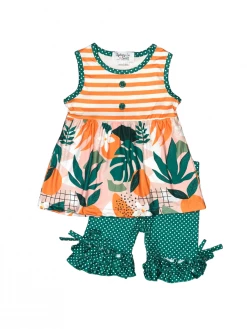 Sydney So Sweet Shorts & Capri Outfits Orange Tropics Teal Polka Dot Ruffle Girls Shorts Outfit