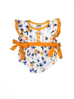 Sydney So Sweet Bloom Baby Bloom Blue & Yellow Floral Ruffle Girls Baby Romper