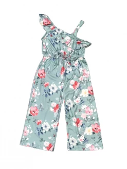 Sydney So Sweet New Arrivals Pink & Blue Floral Rose Ruffle One Shoulder Girls Jumpsuit