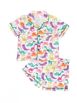 Sydney So Sweet Rainbow Roaring Dinosaurs Button Up Girls Pajamas Shorts & Capri Outfits