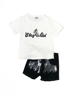 Sydney So Sweet Stay Wild Butterfly Sequin Black Denim Girls Shorts Outfit New Arrivals