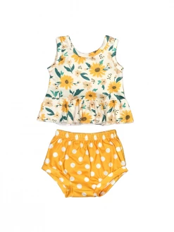 Sydney So Sweet New Arrivals Sunshine Yellow Polka Dot Sunflower Baby Girls Outfit