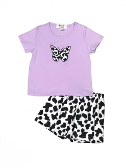 Sydney So Sweet New Arrivals Lavender Butterfly Cow Print Girls Shorts Lounge Set