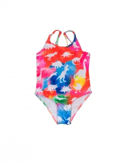 Sydney So Sweet Neon Rainbow Dinosaur Girls One Piece Swimsuit