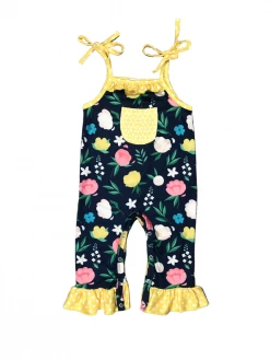 Sydney So Sweet Tulip Breeze Pink & Yellow Floral Tie Strap Baby Girls Romper