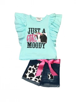 Sydney So Sweet Just Moody Cow Print Denim Girls Shorts Outfit