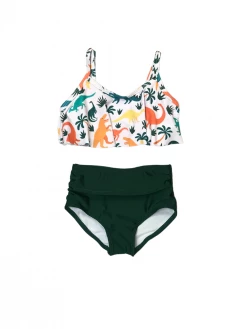 Sydney So Sweet Land Before Time Green Colorful Dinosaur Girls Swimsuit Bikini