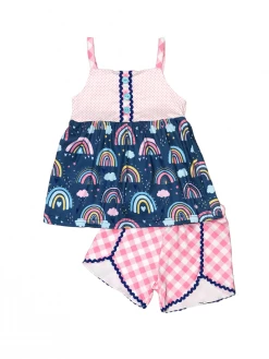 Sydney So Sweet Rainbow Cloud Pink Gingham Girls Shorts Outfit New Arrivals