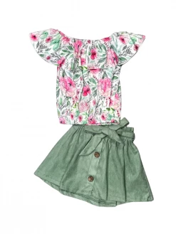 Sydney So Sweet Hosta La Vista Baby Watercolor Floral Green Ruffle Girls Skirt Outfit On Wednesday, We Wear Pink
