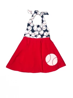 Sydney So Sweet Outta The Park Navy & Red Baseball Halter Girls Dress New Arrivals