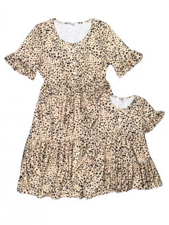 Sydney So Sweet Mommy And Me - Speckled Dot Baby Doll Short Sleeve Matching Dresses