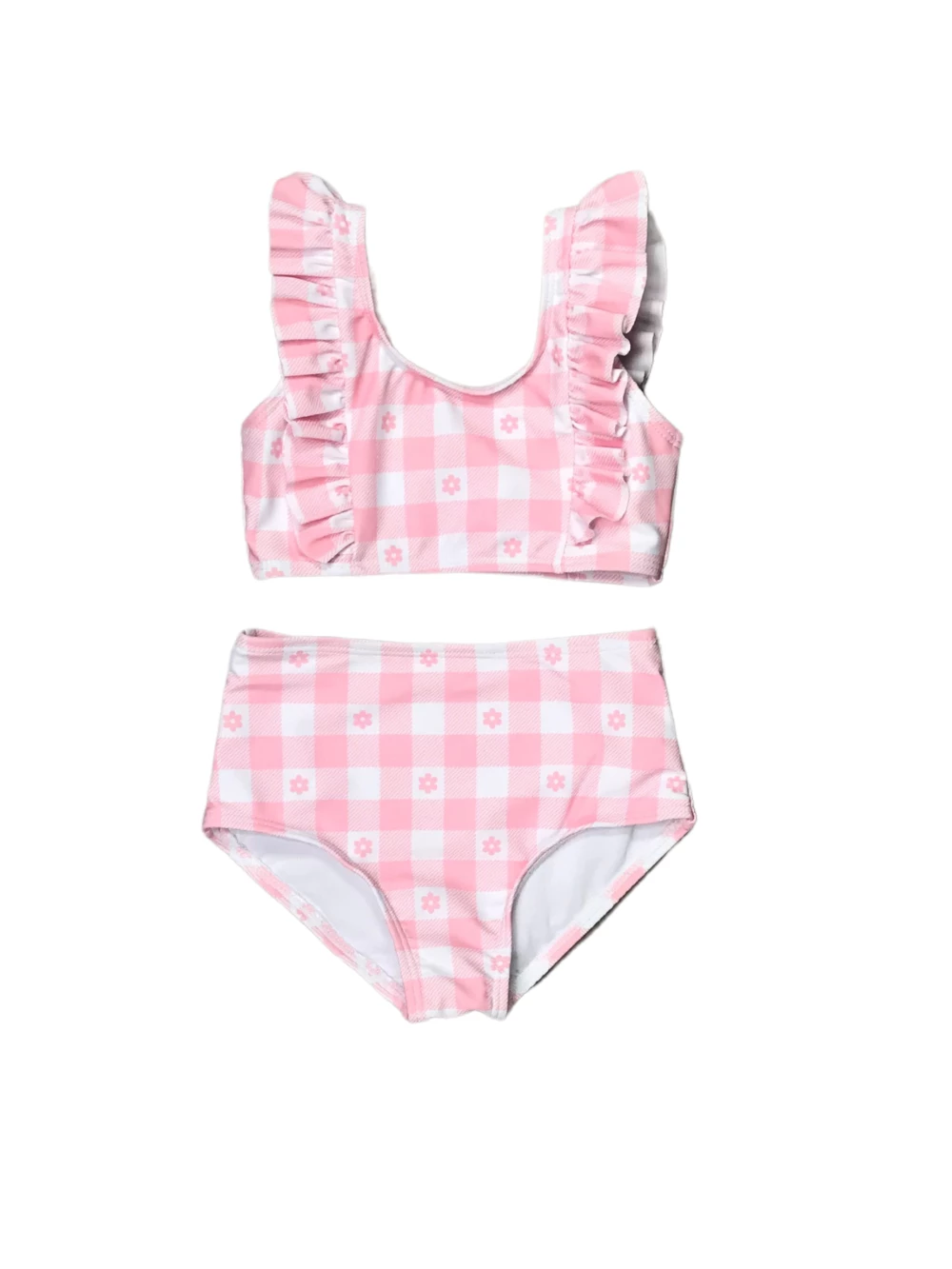 Sydney So Sweet Pink & White Daisy Gingham High Waisted Ruffle Girls Swimsuit Bikini Best Sellers 9 Sydney So Sweet Pink & White Daisy Gingham High Waisted Ruffle Girls Swimsuit Bikini Best Sellers