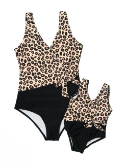 Sydney So Sweet Mommy And Me Swimsuits - Wild Cheetah Tie Wrap Matching One Piece Mommy & Me & Family Swim