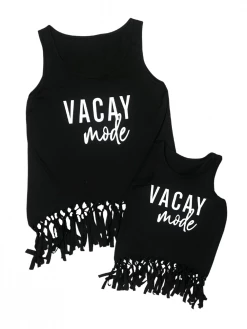 Sydney So Sweet Mommy And Me Tops - Vacay Mode Black Fringe Matching Tank Tops Mom & Me Matching