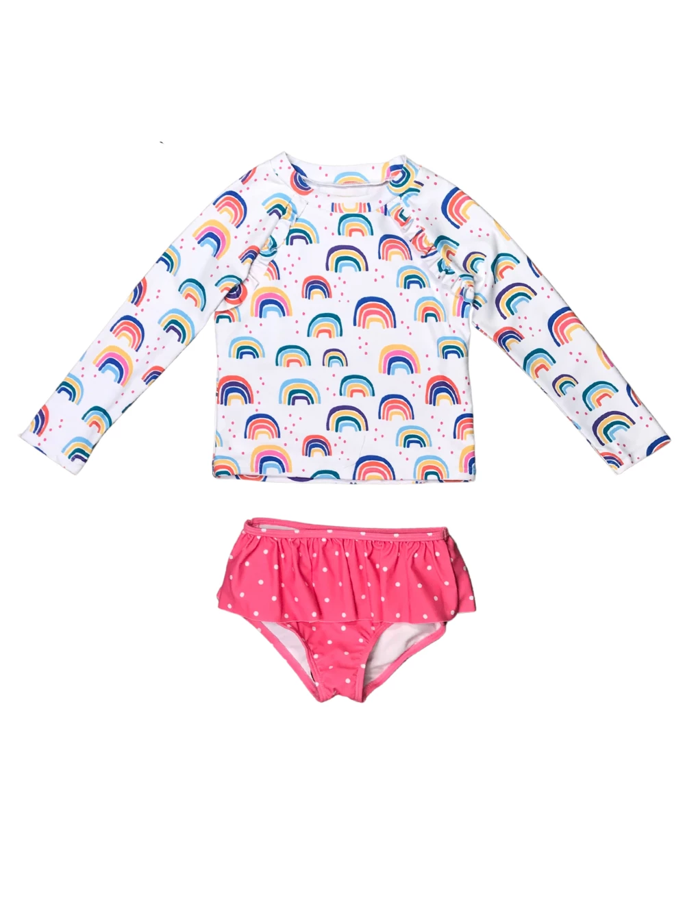 Sydney So Sweet Pink Polka Rainbow Ruffle Long Sleeve Girls Swimsuit 2 Sydney So Sweet Pink Polka Rainbow Ruffle Long Sleeve Girls Swimsuit