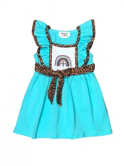 Sydney So Sweet Blue Boho Rainbow Cheetah Cross Ruffle Girls Dress Dresses & Skirt Sets