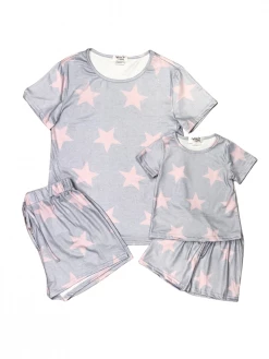 Sydney So Sweet Mommy And Me - Gray & Pink Star Matching Lounge Sets