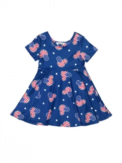 Sydney So Sweet Patriotic Mouse Blue Flag Short Sleeve Girls Skater Dress New Arrivals