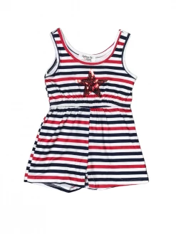 Sydney So Sweet Red, White, & Blue Stripe Sequin Star Girls Patriotic Romper New Arrivals