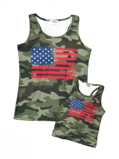 Sydney So Sweet Mommy And Me - Camo American Flag Matching Patriotic Tank Tops