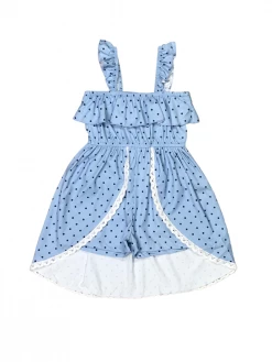 Sydney So Sweet Blue & Navy Polka Dot Lace Ruffle Girls Flyaway Shorts Romper