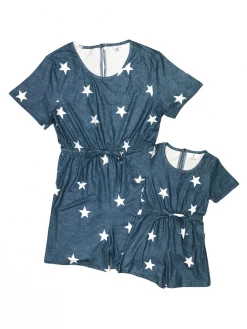 Sydney So Sweet Mommy And Me - Navy Blue Star Matching Shorts Romper New Arrivals