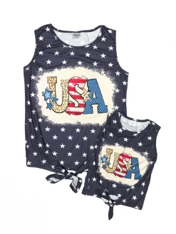 Sydney So Sweet New Arrivals Mommy And Me - USA Navy Star Tie Matching Patriotic Tank Tops