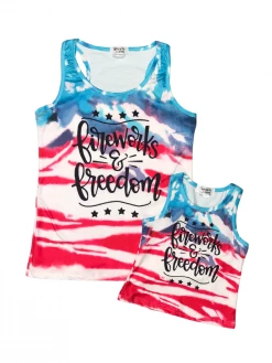 Sydney So Sweet New Arrivals Mommy And Me - Fireworks & Freedom Blue & Red Matching Patriotic Tank Tops