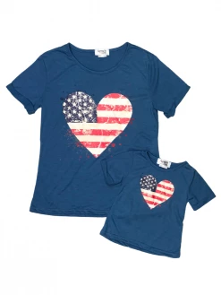 Sydney So Sweet Mommy And Me - American Flag Heart Blue Matching Patriotic Tops New Arrivals