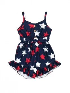 Sydney So Sweet Hooray For The USA Red White & Blue Stars Girls 4th Of July Romper